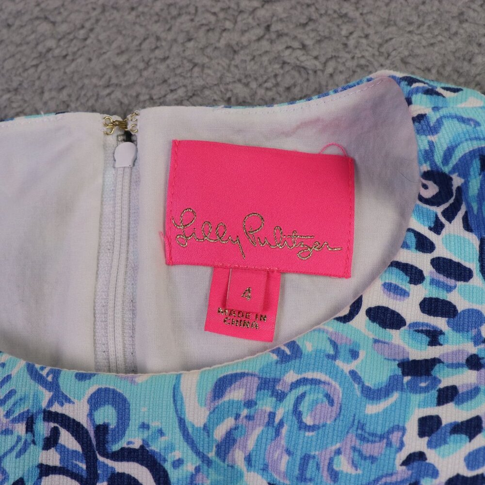 Lilly Pulitzer Mila Shift Dress Womens 4 Blue Light Aqua Spritz Bow Seahorse AOP - Picture 6 of 12